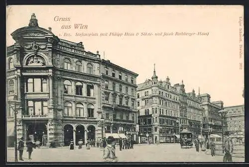 AK Wien, Stefansplatz mit Philipp Haas & Söhne- und Jacob Rothberger-Haus