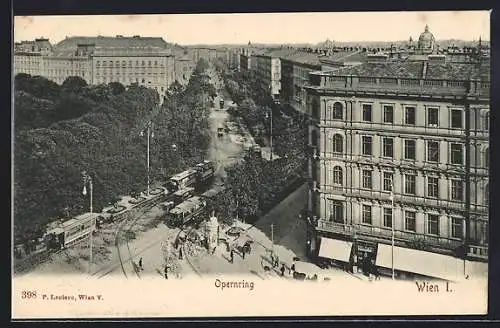 AK Wien, Opernring mit Strassenbahnen aus der Vogelschau