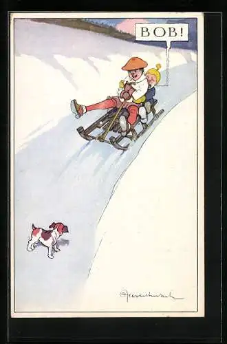 AK Kinder beim Rodeln mit Hund