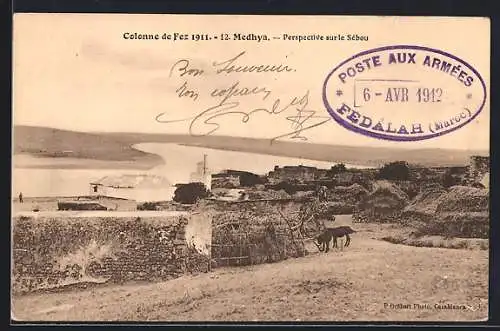 AK Fez, Colonne de Fez 1911-1912 Medhya-Perspective sur le Sèbou