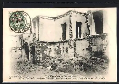 AK Casablanca, Après le bombardement. Maisons en ruine à l`intèrieur de la ville
