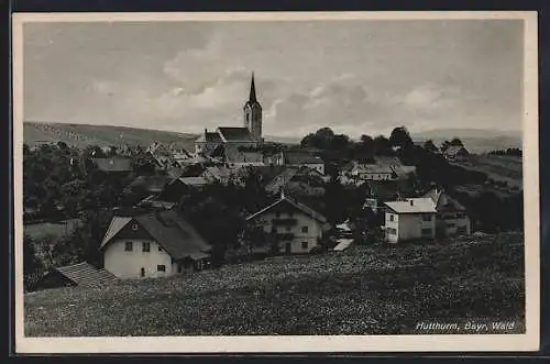 AK Hutthurm i. Bayr. Wald, Ortsansicht von einem Berg aus