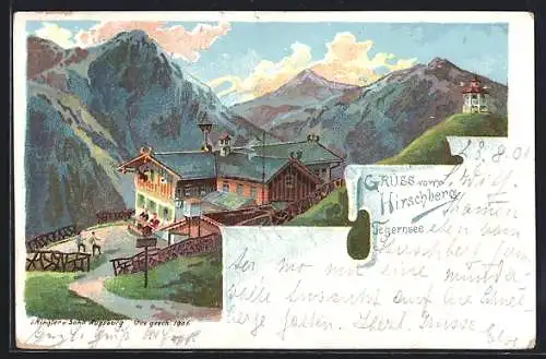 Lithographie Tegernsee, Gasthaus am Hirschberg