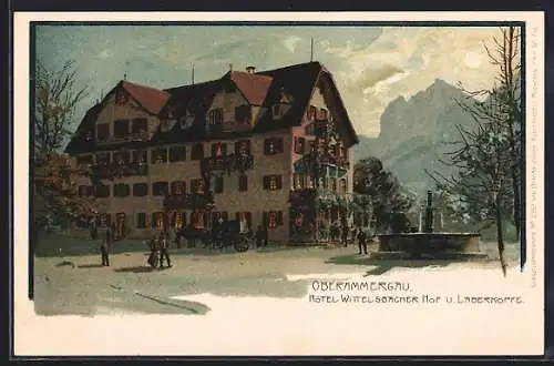 Künstler-AK Zeno Diemer: Oberammergau, Hôtel Wittelsbacher Hof und Laberköpfe am Abend