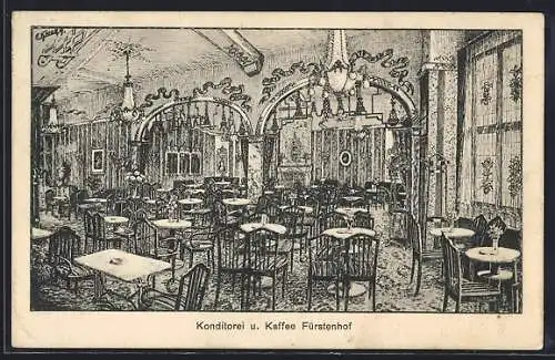 Künstler-AK Bielefeld, Konditorei und Kaffee Fürstenhof