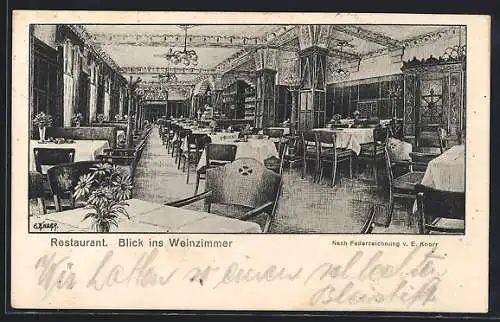 Künstler-AK Bielefeld, Restaurant Lindenhof-Blick ins Weinzimmer