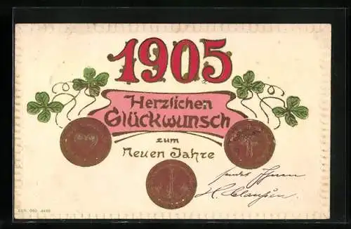 AK Glückwunsch zum Neuen Jahre 1905, Geld