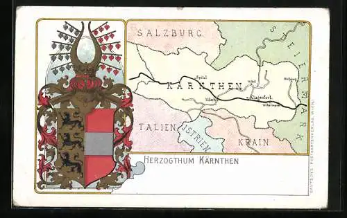 AK Bundesländer von Österreich mit Herzogthum Kärnten und Wappen