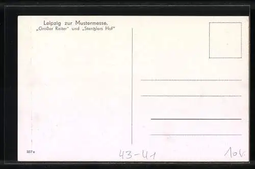 AK Leipzig, Zur Mustermesse, Grosser reiter und Stentzlers Hof, 