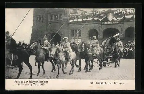 AK Hamburg, Festzug zur Jahrhundertfeier März 1913, 31. Rückkehr der Kosaken