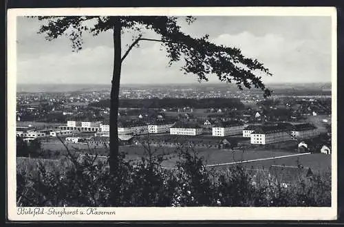 AK Bielefeld-Stieghorst, Teilansicht und Kasernen mit Baum