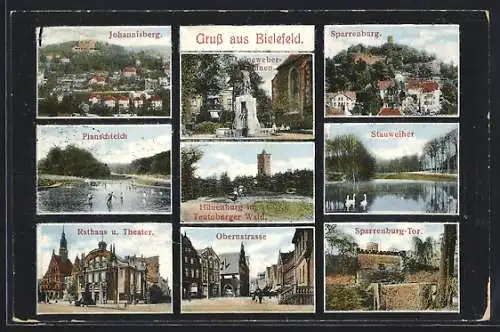 AK Bielefeld, Rathaus & Theater, Obernstrasse, Hünenburg, Sparrenburg