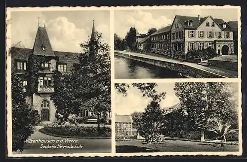 AK Witzenhausen, Deutsche Kolonialschule, Teilansicht mit Fluss