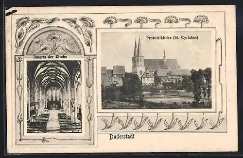 AK Duderstadt, Probsteikirche, St. Cyriakus, Aussen- und Innenansicht