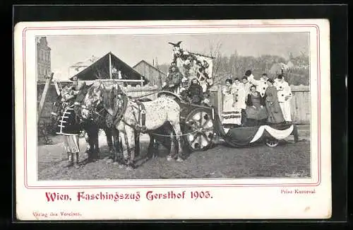 AK Wien, Faschingszug Gersthof 1903, geschmückter Pferdewagen