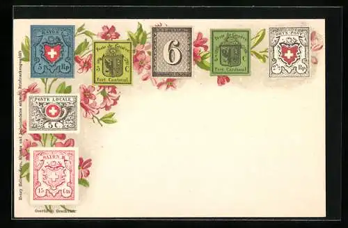 AK Verschiedene Schweizer Briefmarken, Blumen