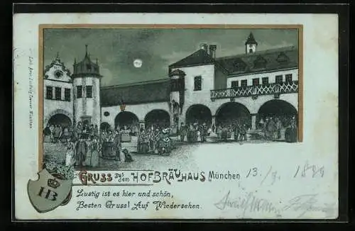 Mondschein-Lithographie München, Hofbräuhaus, Innenhof