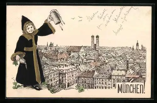 Präge-Lithographie München, Münchner Kindl prostet der Stadt zu