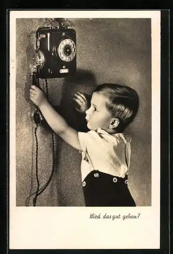 AK Kleiner Junge am Telefon, Glückwunsch zum Geburtstag