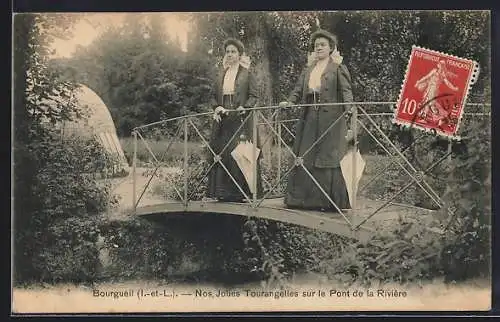 AK Bourgueil /I.-et-L., Nos Jolies Tourangelles sur le Pont de la Rivière