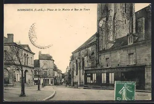 AK Bourgueil /I.-et-L., Place de la Mairie et Rue de Tours