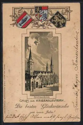 Passepartout-Lithographie Kaiserslautern, Stiftskirche, Wappen