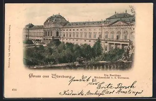 AK Würzburg, Die Residenz, Rückansicht von der Terrasse