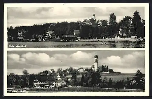 AK Unterschondorf, Uferpartie mit Kirche, Oberschondorf