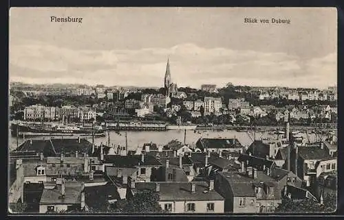 AK Flensburg, Blick von Duburg auf den Ort