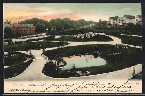 AK Flensburg, Stadtpark mit Teich