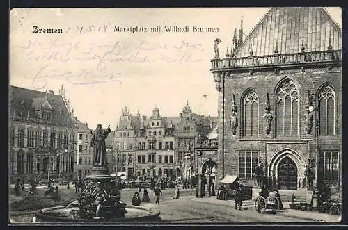 AK Bremen, Marktplatz mit Wilhadi-Brunnen