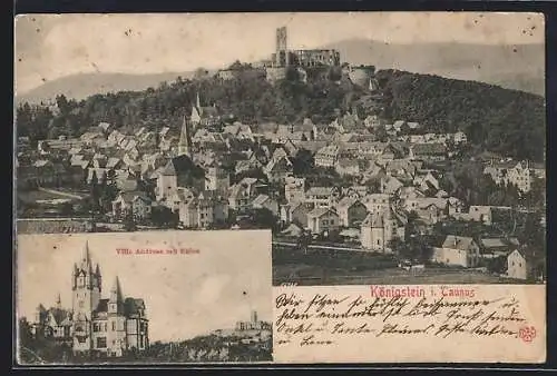 AK Königstein i. T., Panorama & Villa Andrea mit Ruine