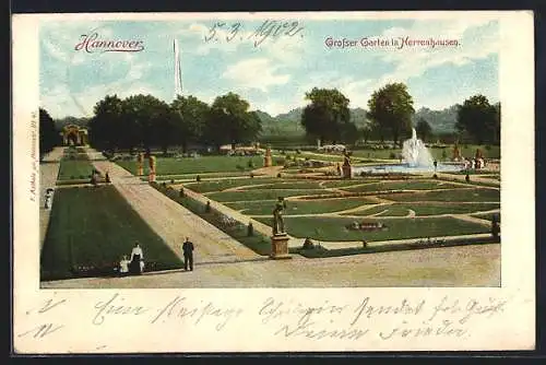 AK Hannover, Herrenhausen, Grosser Garten mit Fontäne