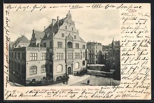 AK Köln-Neustadt, Maria Ablass-Platz mit Haus der Concordia Lebensversicherung aus der Vogelschau