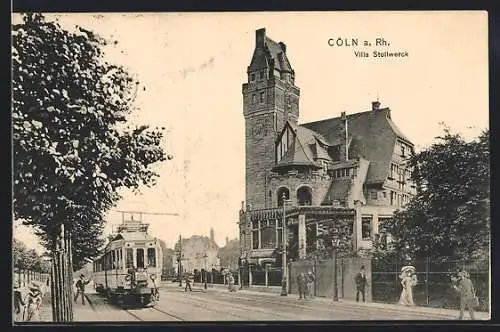 AK Cöln, Strassenbahn an der Villa Stollwerck