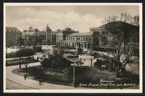 AK Hannover, Ernst August Platz, Post und Bahnhof