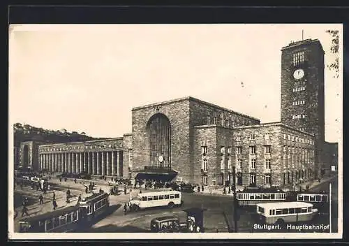 AK Stuttgart, Hauptbahnhof mit Strassenbahn