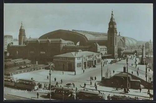 AK Hamburg-St.Georg, Hauptbahnhof mit Strassenbahn