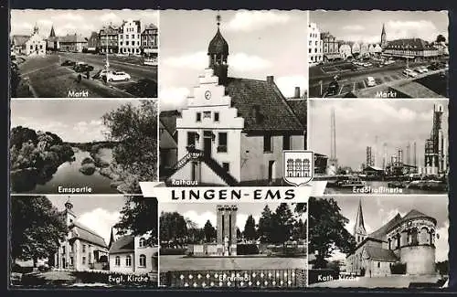 AK Lingen-Ems, Markt, Erdölraffinerie, Rathaus, Ehrenmal