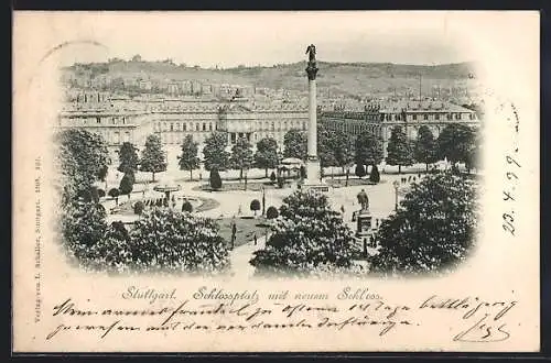 AK Stuttgart, Schlossplatz mit neuem Schloss