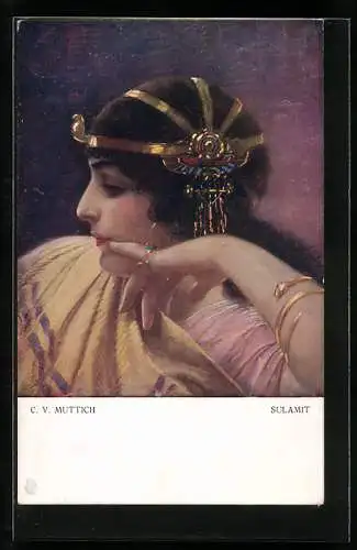 Künstler-AK Camil Vladislav Muttich: Sulamit, Frau mit Kopfschmuck