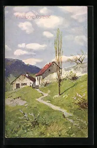 Künstler-AK August Splitgerber: Weg vor einem Bergdorf