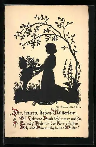 Künstler-AK Marta Sachse-Schubert: Kleines Mädchen überreicht ihrer Mutter einen Blumenstrauss