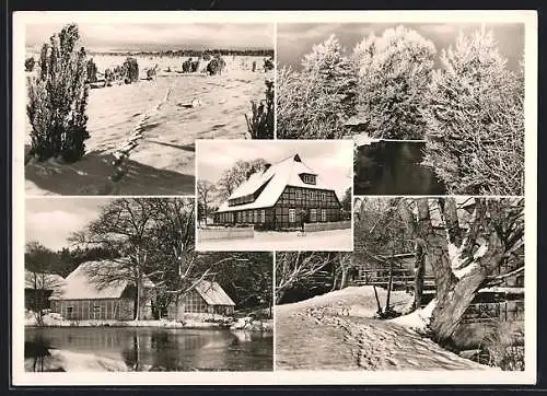 AK Sudermühlen, Gasthaus Hof Sudermühlen im Schnee, Bes. K. Rabeler