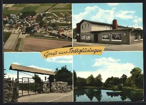 AK Todtglüsingen, Restaurant, Ortsansicht aus der Vogelschau, Strassenpartie