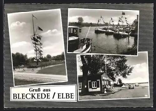 AK Bleckede /Elbe, Uferpartie und Hafen