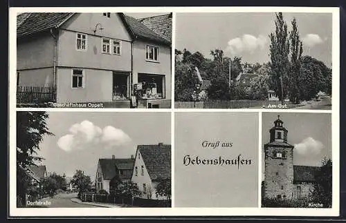 AK Hebenshausen, Ortsansicht mit Kirche und Dorfstrasse