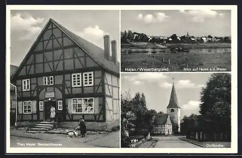 AK Hajen /Weserbergland, T.Mayer Gemischtwaren, Blick auf Hajen, Dorfkirche