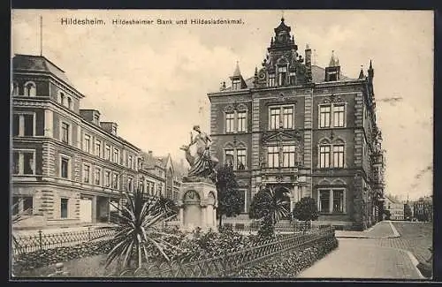 AK Hildesheim, Hildesiadendenkmal vor der Bank