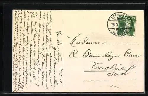 Künstler-AK Handgemalt: Windmühle im Abendlicht, Schablonenmalerei